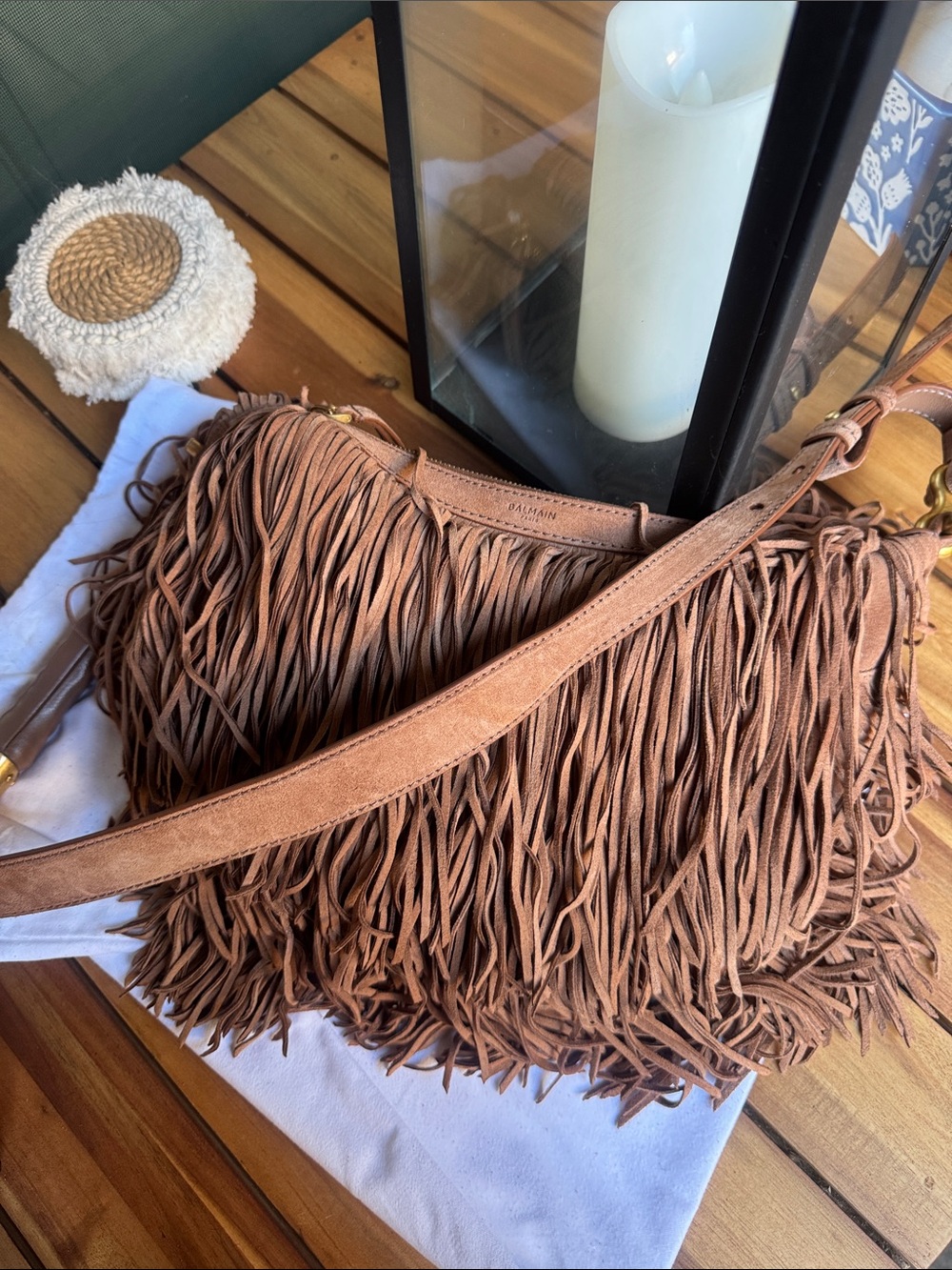 Balmain Ébène fringed suede bag